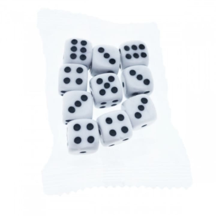 Set 10 zaruri, dimensiune 10 mm, albe cu puncte negre, plastic, pentru jocuri de societate sau jocuri de noroc [5]