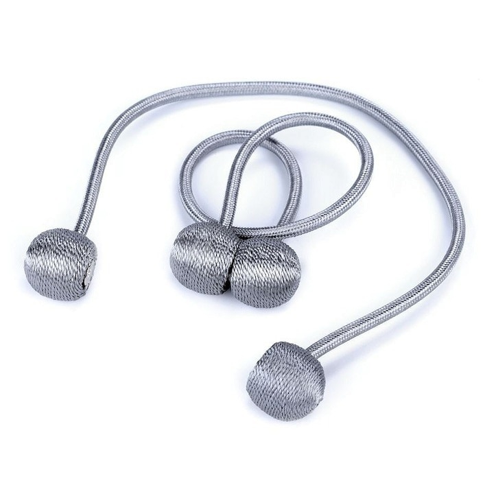Magnet decorativ pentru perdele si draperii, tip snur, poliester, 44 cm, gri [3]