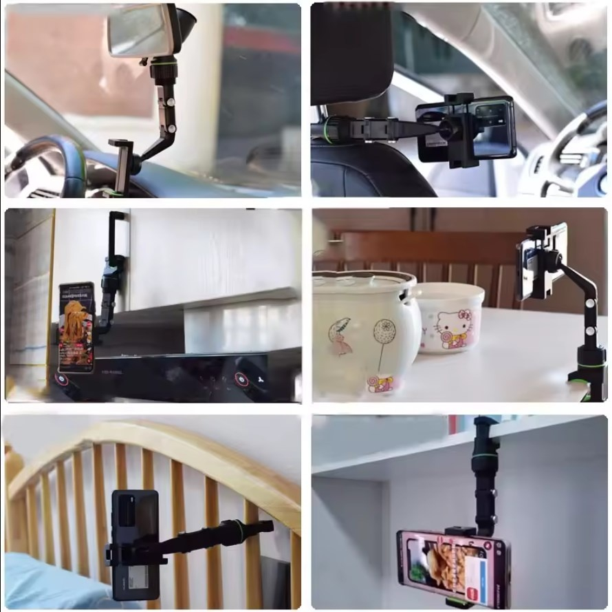 Suport auto pentru telefon, montare pe oglinda retrovizoare, latime reglabila 5-10 cm, rotativ 360°, negru [11]