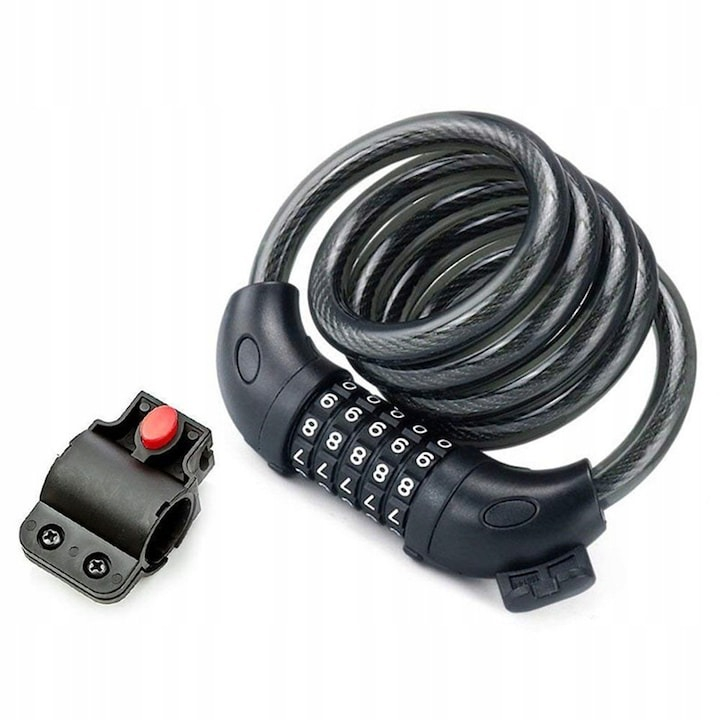 Antifurt cu cifru, suport de atasare pentru bicicleta, otel/PVC, lungime cablu 120 cm, negru [6]