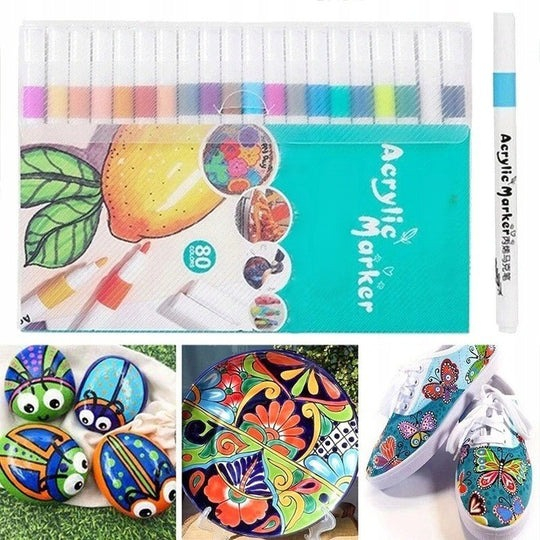 Set 80 markere acrilice, pentru hartie, sticla, piatra, lemn, panza, textile, uscare rapida, multicolor [7]