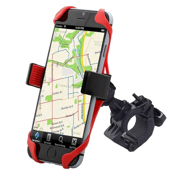 Suport telefon pentru biciclete/motociclete, bretele din silicon, ajustabil, rotire 360°, rosu [7]