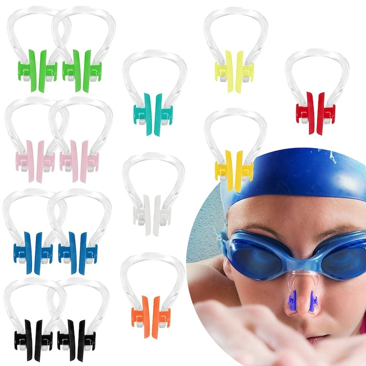 Set 14 clipsuri de nas pentru inot, silicon si plastic, 10 culori diferite, reutilizabile, confortabile, 4 cm [8]