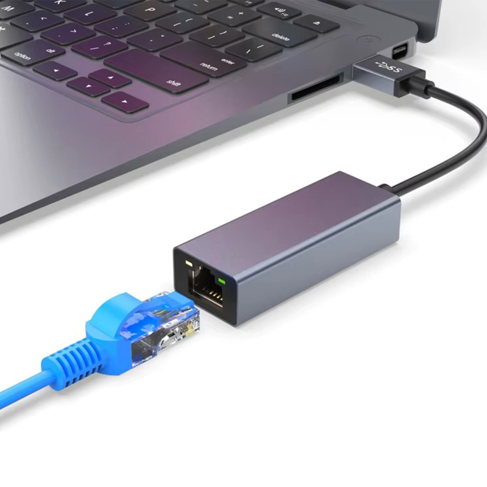 Adaptor USB–RJ45, Ethernet, 1000 Mbps, USB 3.0/2.0, Plug&Play, aluminiu, pentru tableta, PC, laptop, argintiu, 2.3 x 15.8 cm [8]