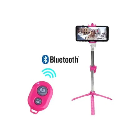 Selfie Stick cu telecomanda detasabila si sistem trepied - IOS si Android - Roz [2]