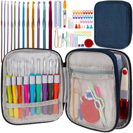 Set de Crosetat 85 Piese, Ace si Acesorii, Geanta depozitare cu fermoar, accesorii multicolore [2]