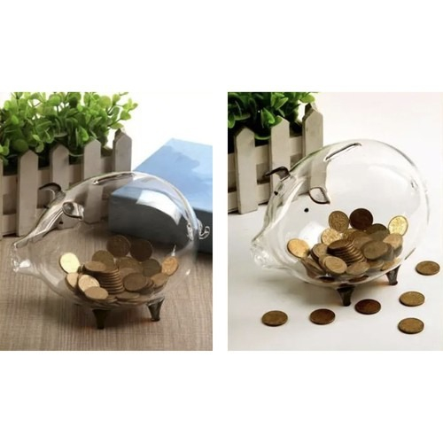 Pusculita din sticla, in forma de porcusor, 12.5 x 18.5 x 12 cm, transparent [2]