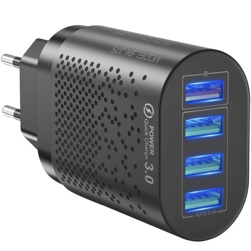 Set Incarcator priza 4x USB,incarcare rapida 3.0 Izoxis + cablu 3in1 micro USB,type C,iphone - Negru [6]