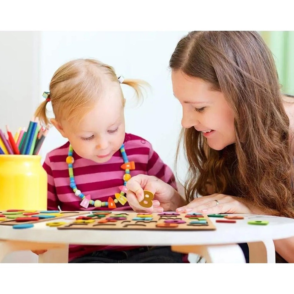 Tabla pentru copii, invatare alfabet, puzzle Montessori, 26 litere, lemn, 20 x 20 cm, multicolor [4]