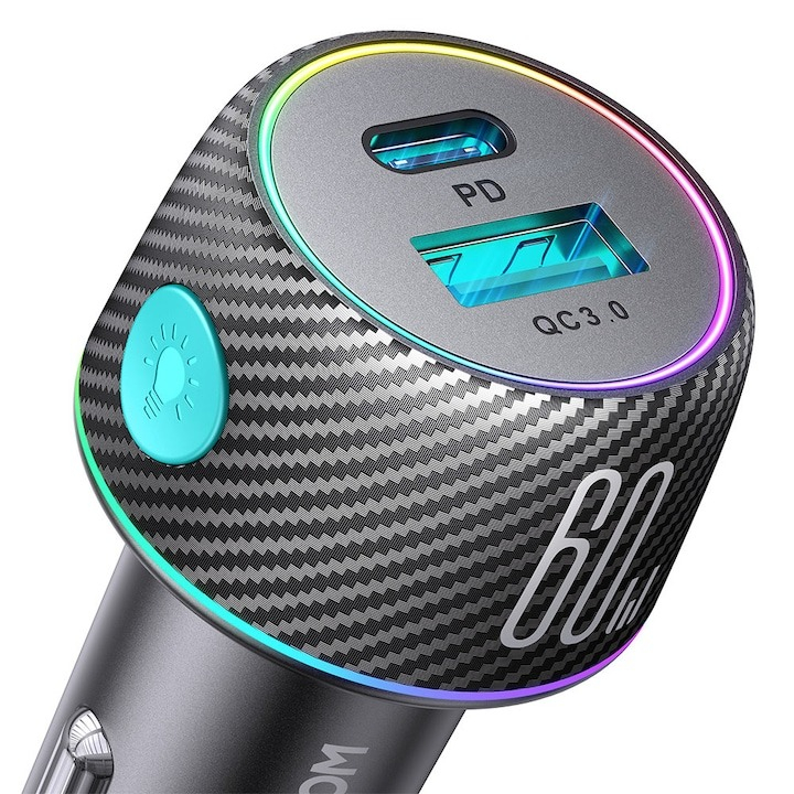 Incarcator auto, 1 x USB, 1 x USB-C, 60W, incarcare rapida, negru [9]