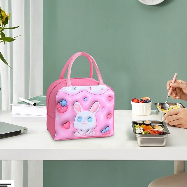 Geanta frigorifica, pranz, pentru copii, design ergonomic, portabila, panza Oxford, model iepuras, 23 x 13 x 19 cm, roz [4]