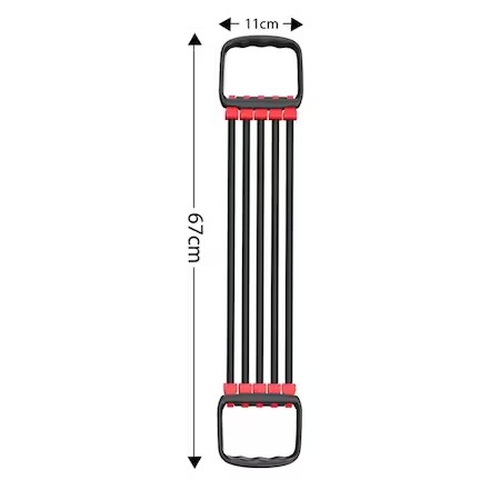 Extensor fitness cu 5 corzi, banda fitness din cauciuc, rezistenta 40 kg, Rosu / Negru [2]