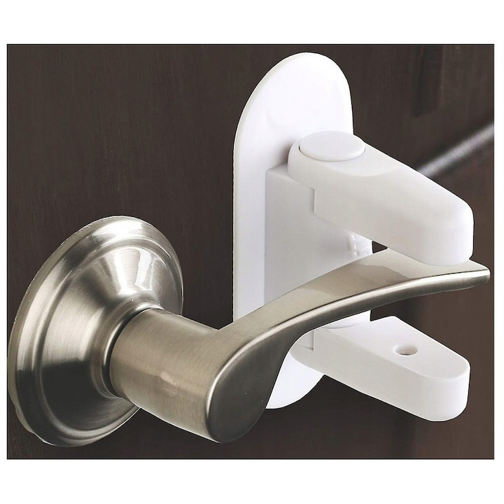 Set 2 bucati sistem de siguranta pentru copii, blocare maner, ABS, autoadeziv, montare pe usi, ferestre, 12 x 5 x 7.5 cm, alb [6]