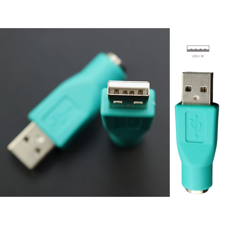 Adaptor PS2 mama - USB tata, pentru mouse/tastatura, verde [2]