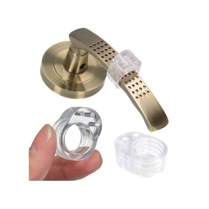 Set 4 bucati opritor, protectie pentru maner usa, silicon, montare usoara, 31 x 23 x 17 mm, transparent [3]