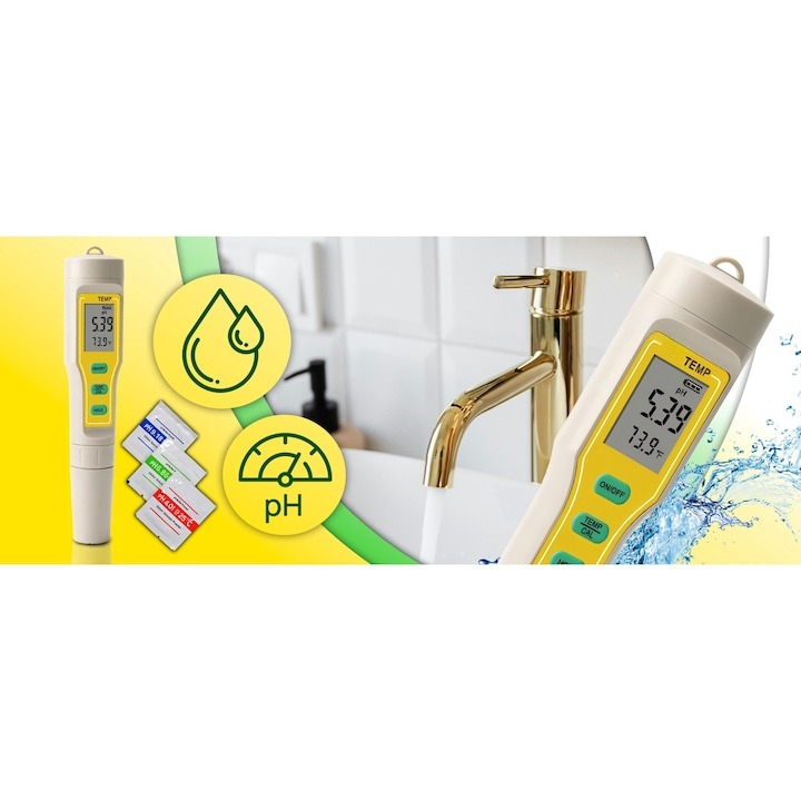 Tester apa, 2 in 1, temperatura si pH, solutii de calibrare incluse, alb/galben [6]
