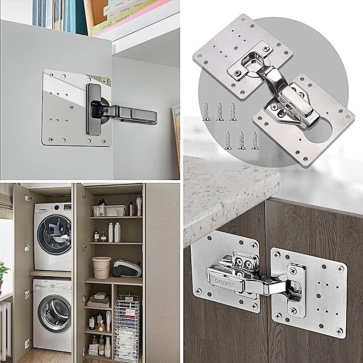 Set 4 placi pentru reparatii balamale, otel inoxidabil, suruburi incluse, 9 x 9 cm, argintiu [5]