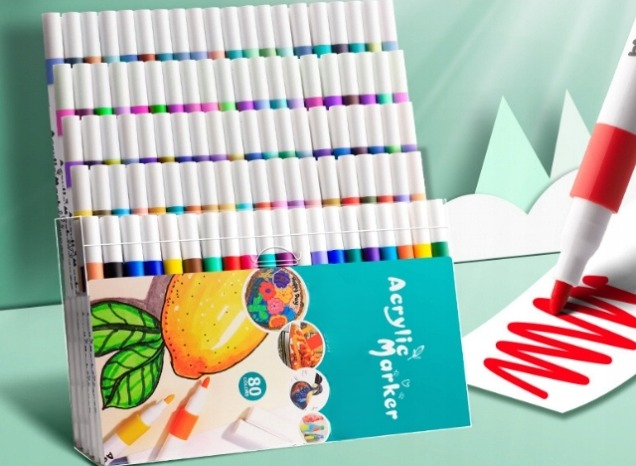 Set 80 markere acrilice, pentru hartie, sticla, piatra, lemn, panza, textile, uscare rapida, multicolor [9]