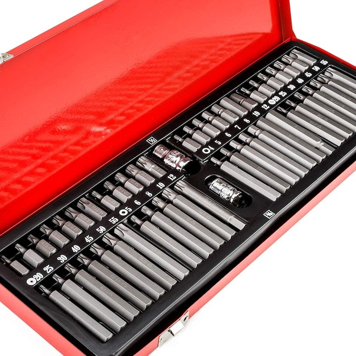 Trusa biti torx, hex si spline, chei imbus, adaptor 1/2'' si 3/8'', 54 piese, rosie [2]