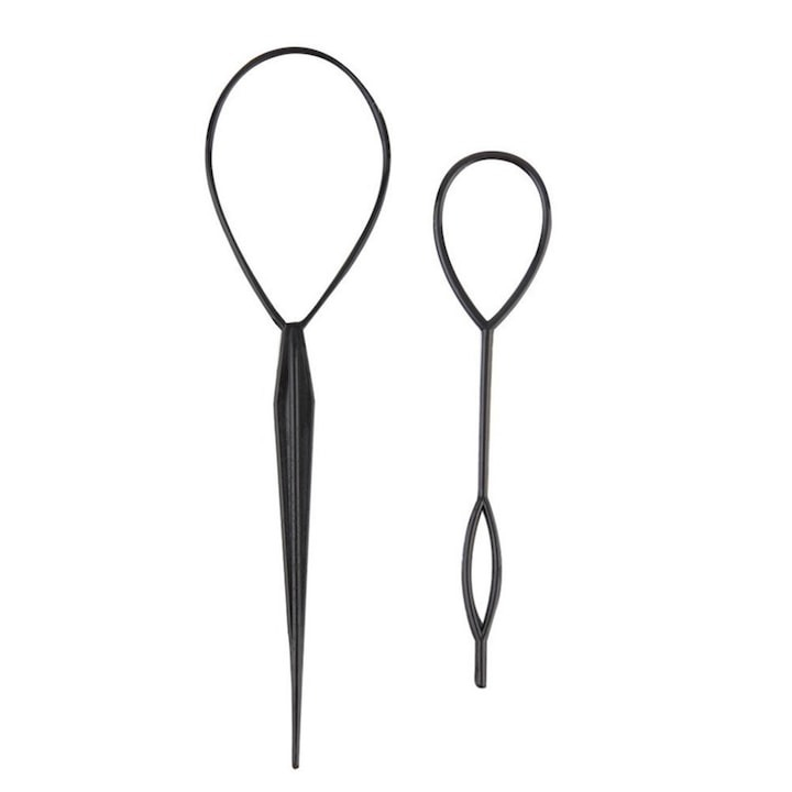 Set 2 accesorii pentru par, pentru impletire, plastic, negru [7]