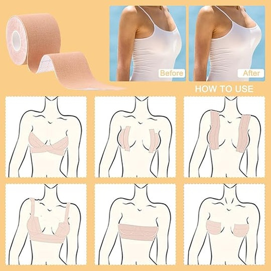 Banda modelatoare pentru sani, adeziva, material elastic, rezistenta la apa, 10 protectii, 5 m x 5 cm, bej [3]