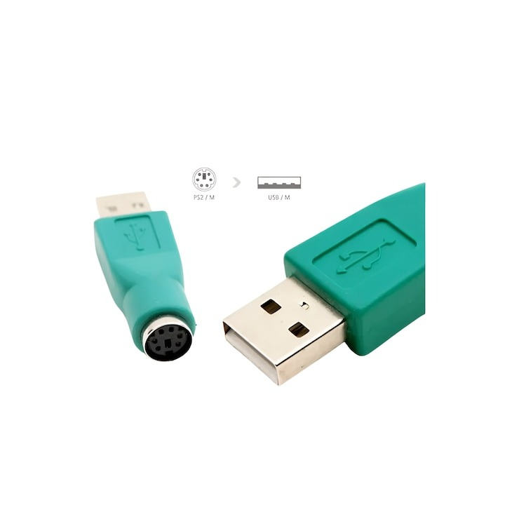 Adaptor PS2 mama - USB tata, pentru mouse/tastatura, verde [5]