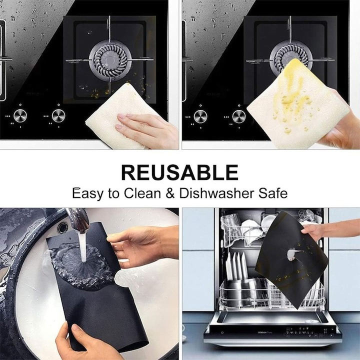 Set 6 folii detasabile de protectie pentru aragaz, din teflon - Negru [6]