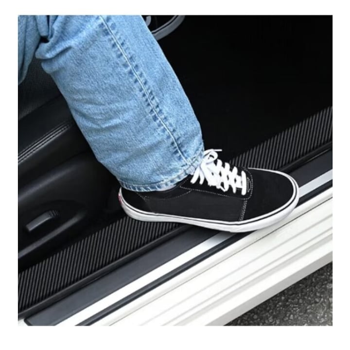 Set 4 benzi de protectie praguri auto, carbon, universal, racleta inclusa, 6.8 x 40/60cm, negru [3]