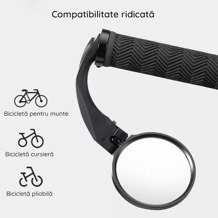Oglinda retrovizoare pentru bicicleta, ajustabila, rotatie 360°, diametru 6.7 cm, negru [3]