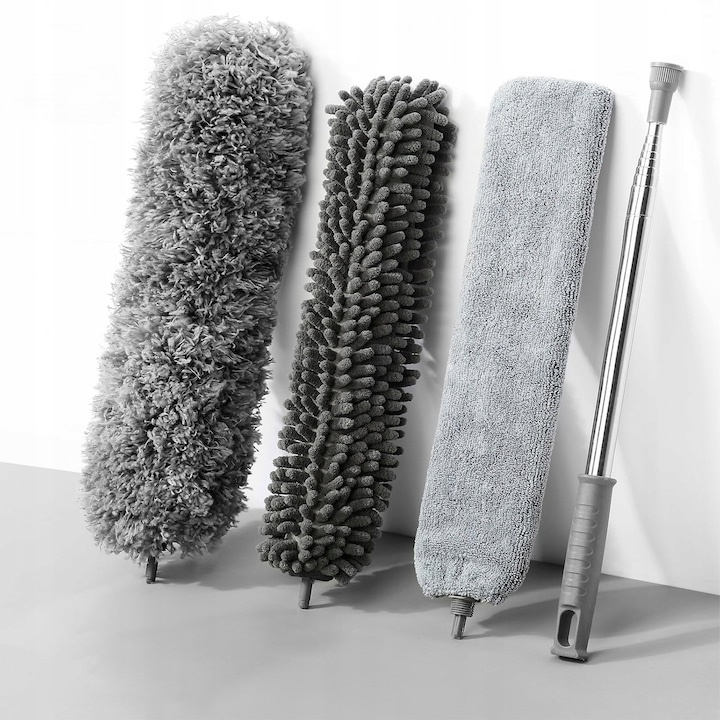 Set pamatuf pentru praf cu maner telescopic extensibil, 3 capete din microfibra lavabila, flexibil, pentru mobilier, tavan, aer conditionat si spatii greu accesibile, gri, 83-250 cm [21]