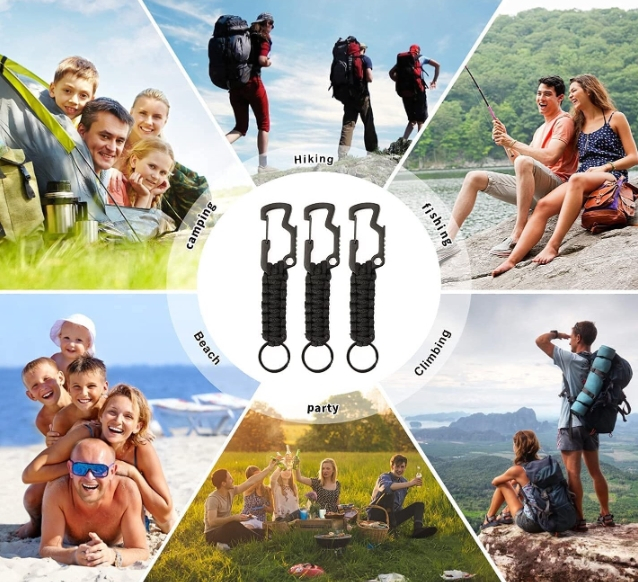 Carabina multifunctionala metalica cu snur paracord si inel pentru chei, 15 cm, negru, prindere sigura si utilizare zilnica [3]