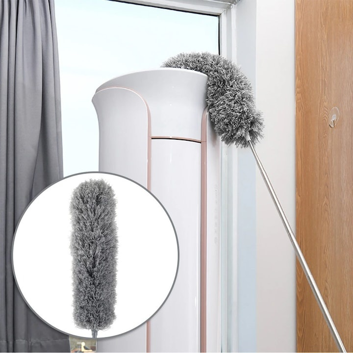 Set pamatuf pentru praf cu maner telescopic extensibil, 3 capete din microfibra lavabila, flexibil, pentru mobilier, tavan, aer conditionat si spatii greu accesibile, gri, 83-250 cm [10]