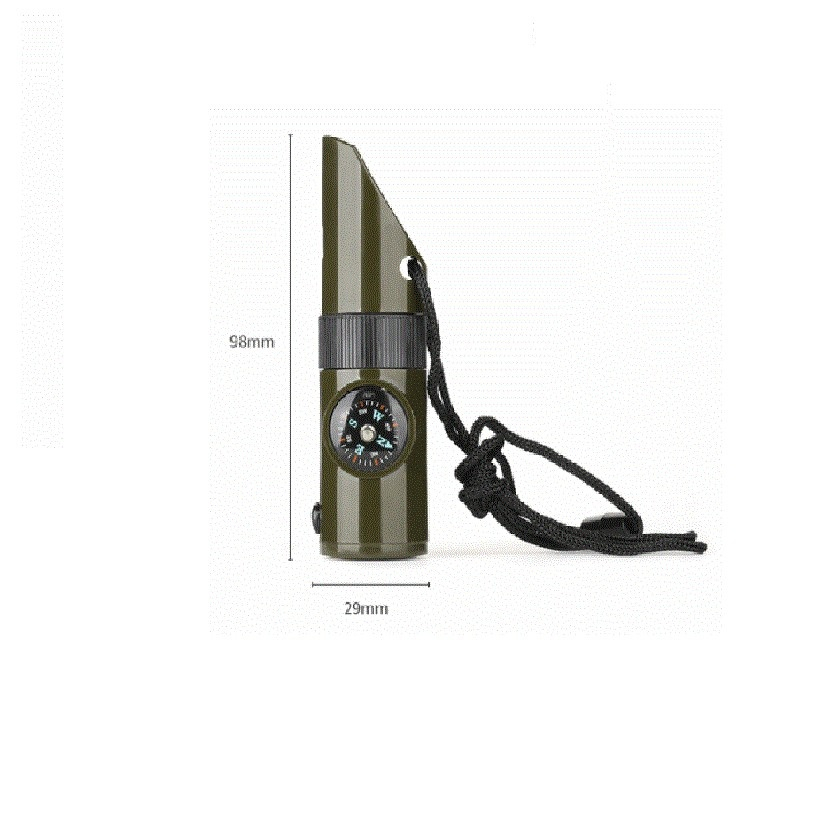 Fluier 7 in 1, multifunctional, lupa, lanterna LED, busola, oglinda, termometru, compartiment depozitare, ABS, pentru camping, drumetii, verde [7]