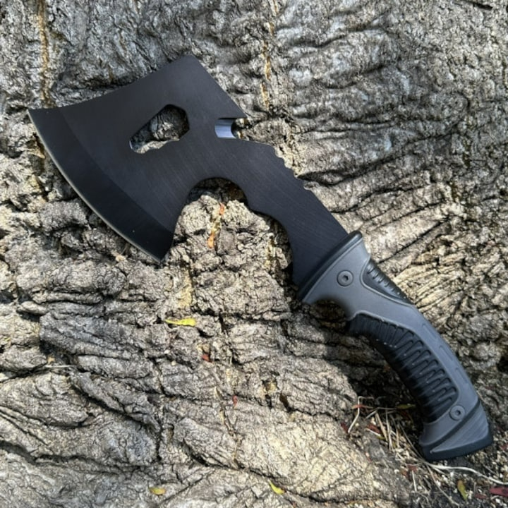 Topor camping, multifunctional, lama otel, maner cauciuc, 30 cm, husa protectie, gri [11]