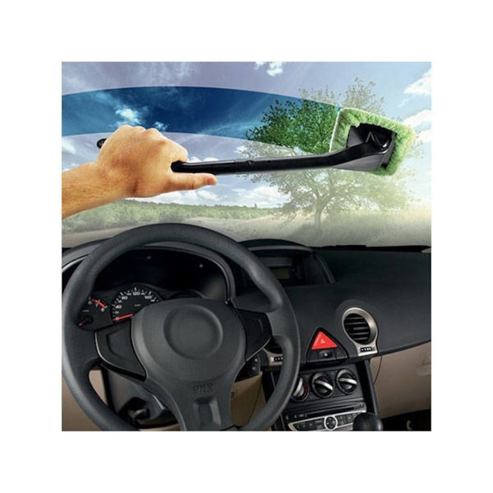 Stergator auto pentru parbriz, geamuri, din microfibra si plastic, laveta detasabila, maner ergonomic, verde [10]