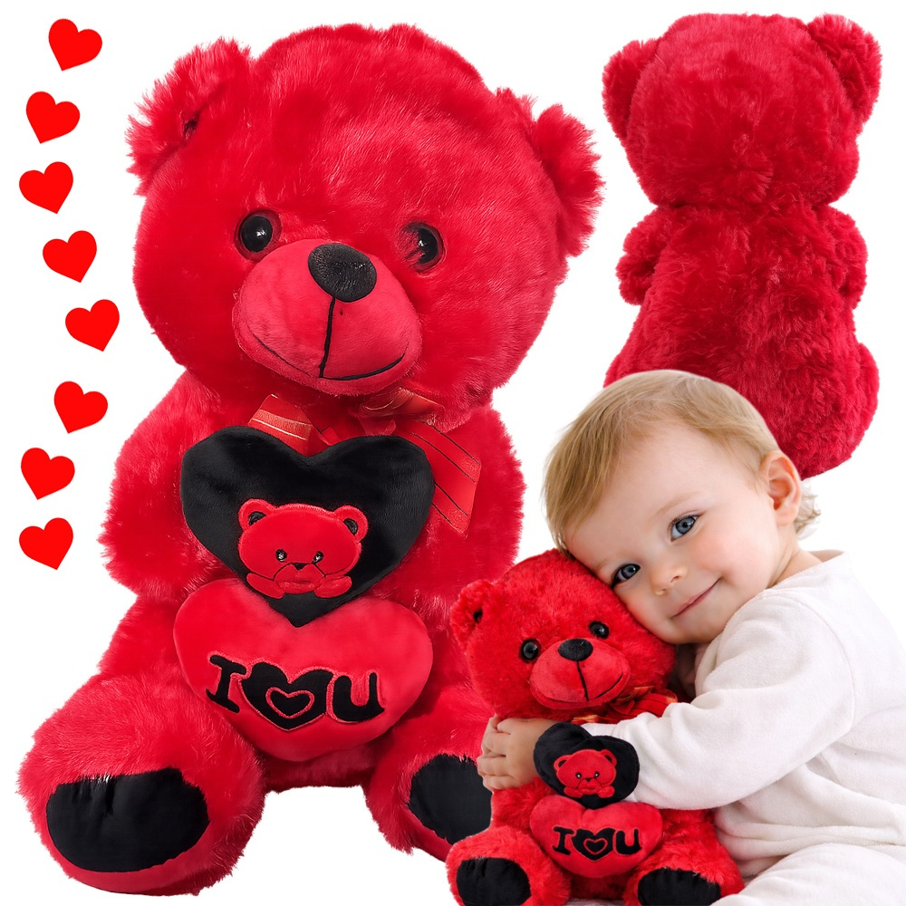Jucarie de plus, ursulet cu inima, mesaj I Love You, material moale, decorativ, pentru copii, rosu, 30 x 18 cm [17]