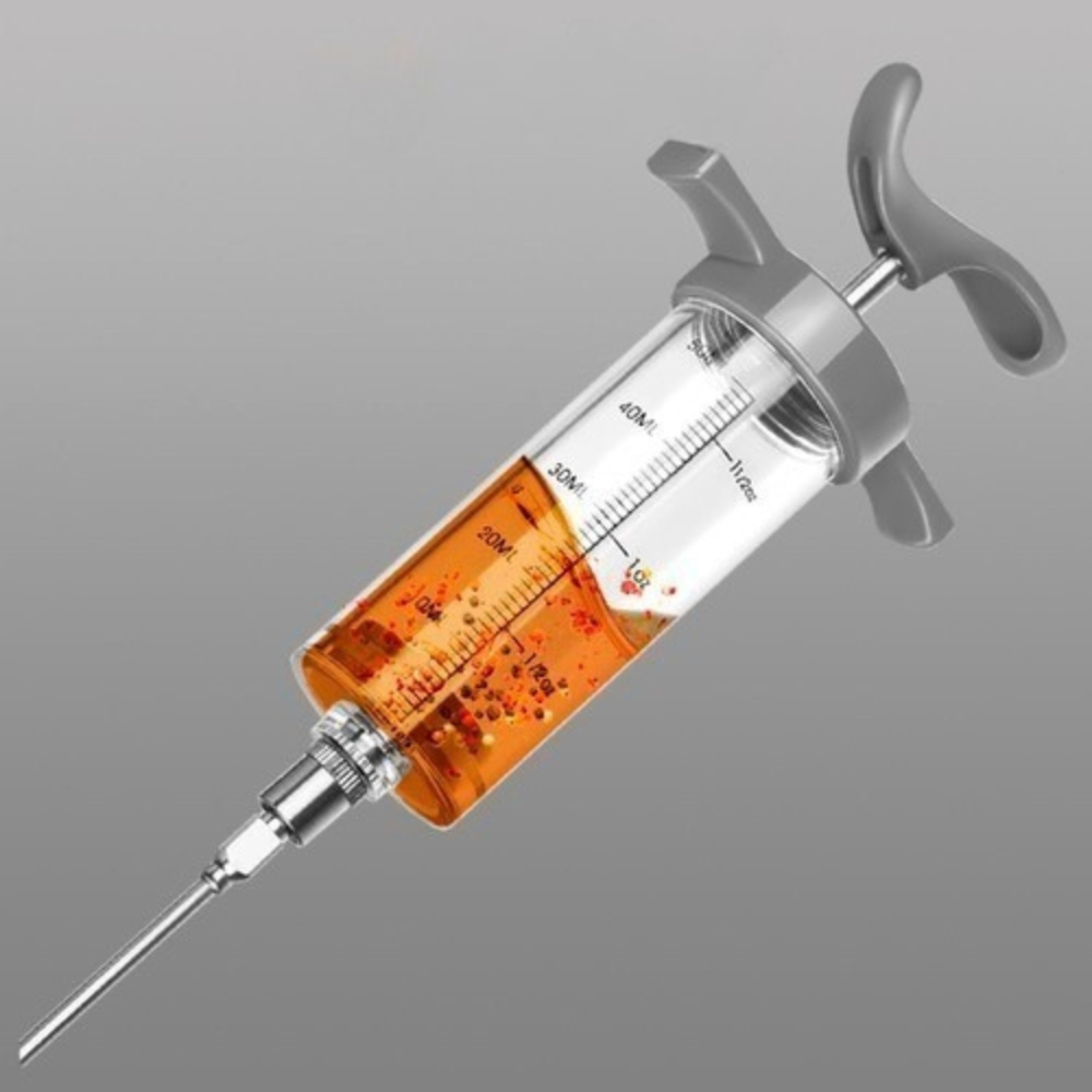Seringa pentru injectare carne, 3 ace diferite, capacitate 50 ml, reutilizabila, gradata, plastic, otel inoxidabil, 7.7 x 23 x 3.5 cm, gri [2]