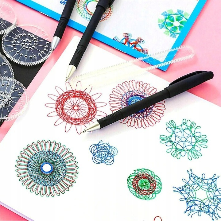 Set spirograf pentru desen, 22 sabloane, 3 pixuri, multicolor [3]