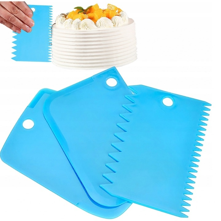 Set 3 spatule pentru decorat si ornat prajituri, torturi, plastic, 12 cm, albastru [13]