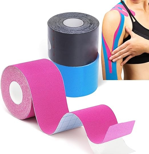 Set 4 benzi kinesiologice, bumbac, impermeabile, sustinere si protectie, ameliorarea durerii, pentru sportivi, elastice, respirabile, 5 m x 5 cm, multicolor [11]