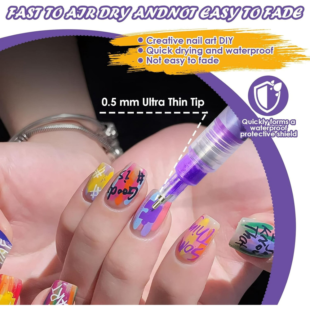 Set 12 markere acrilice pentru unghii, varf fin 0.5 mm, nail art, manichiura DIY, uscare rapida, 13 x 10 cm, multicolor [3]