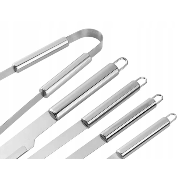 Set 9 ustensile pentru gratar, otel inoxidabil/silicon, husa depozitare inclusa, 38.5 x 11.5 x 5 cm, negru/argintiu [21]