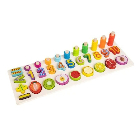 Joc educativ sortator din lemn cu numere si fructe de taiat magnetice pentru copii - Multicolor [10]