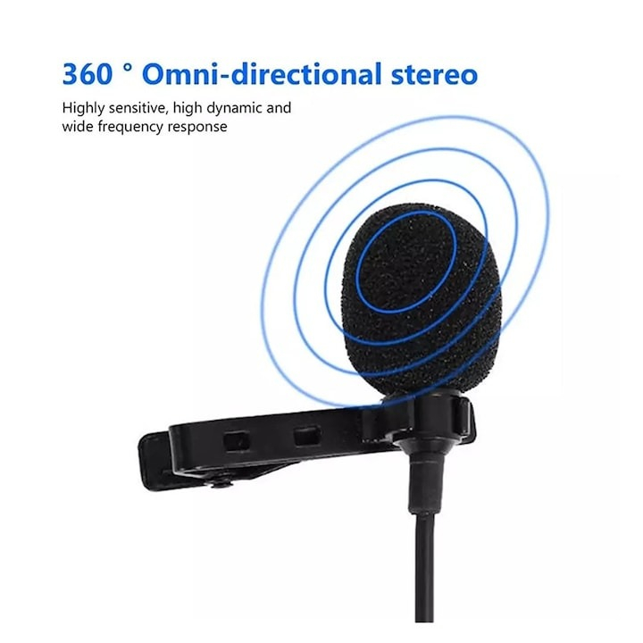 Microfon tip lavaliera, cu fir, Type-C - Jack 3.5 mm, lungime cablu 1.5 m, negru [8]