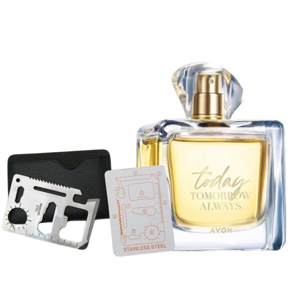 Set apa de parfum Today 100 ml si card multifunctional Dactylion, de supravietuire, otel inoxidabil