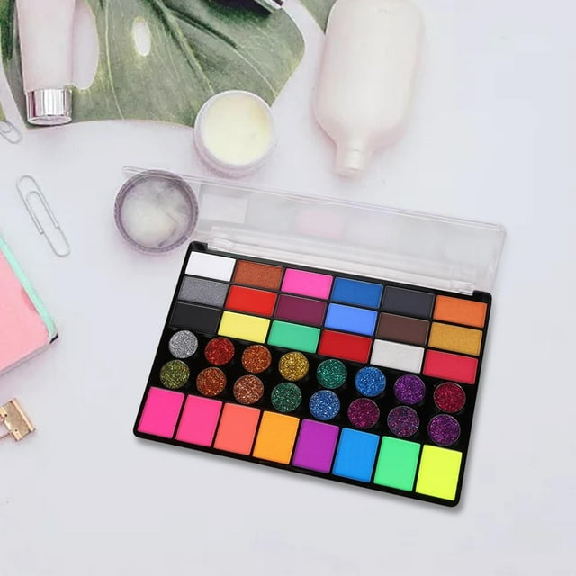 Paleta vopsea pentru fata si corp, 42 culori, fosforescente, non-toxic, activare cu apa, multicolor, 20 x 14 x 1.6 cm [4]