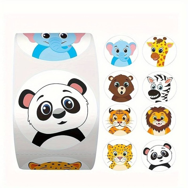 Set 500 etichete autoadezive, cu animale, pentru copii, 8 modele, 6 x 2.6 cm, multicolor, universale [5]