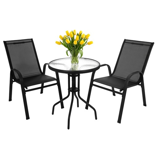 Set mobilier gradina, masa rotunda si 2 scaune, metal/sticla, pentru balcon, terasa, exterior, negru [7]