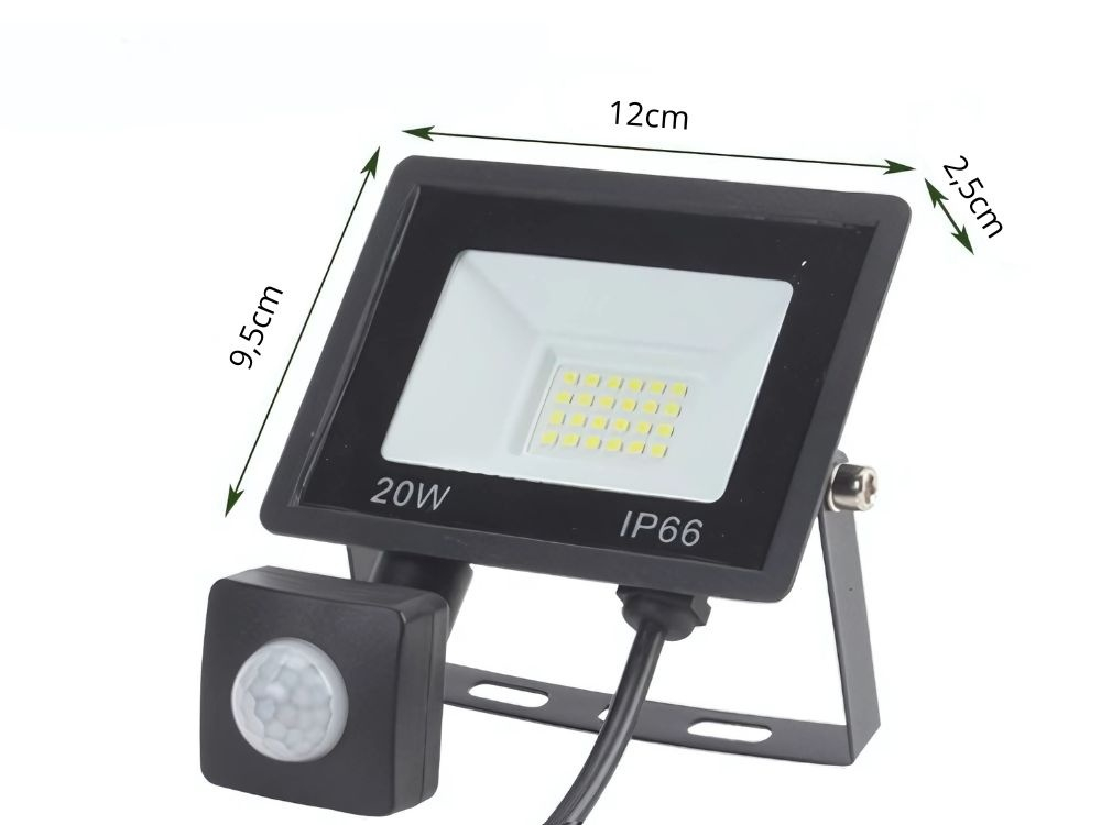 Proiector LED, 20 W, iluminare exterior, cu senzor de miscare, 24 LED-uri, rezistent la intemperii, protectie IP66, 9.5 x 12 x 2.5 cm [9]