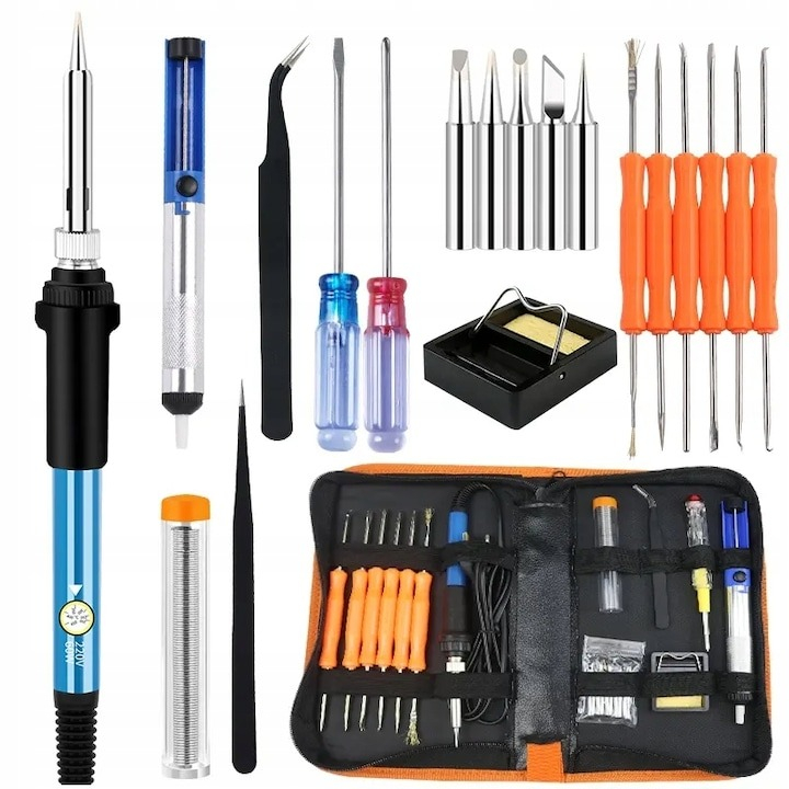 PIstol de lipit, 60W, set complet, 19 piese, accesorii, trusa de depozitare [7]